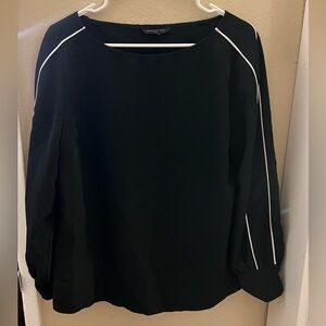 Banana Republic Black Round Neck Long Sleeve White Piping Stripe Top